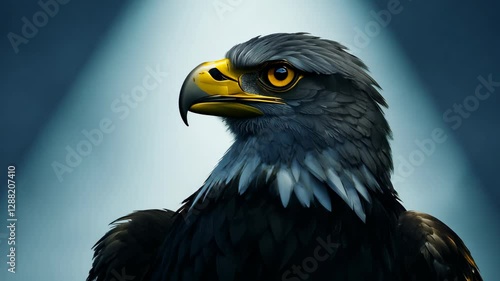 Majestic bald eagle in motion with fierce gaze and majestic posture