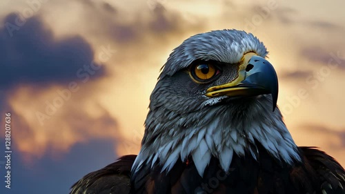 Eagle gazing intensity: majestic raptor against dramatic skies