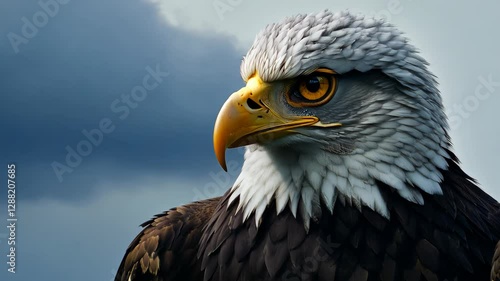 Regal bald eagle against stormy sky: a majestic wildlife portrait transition