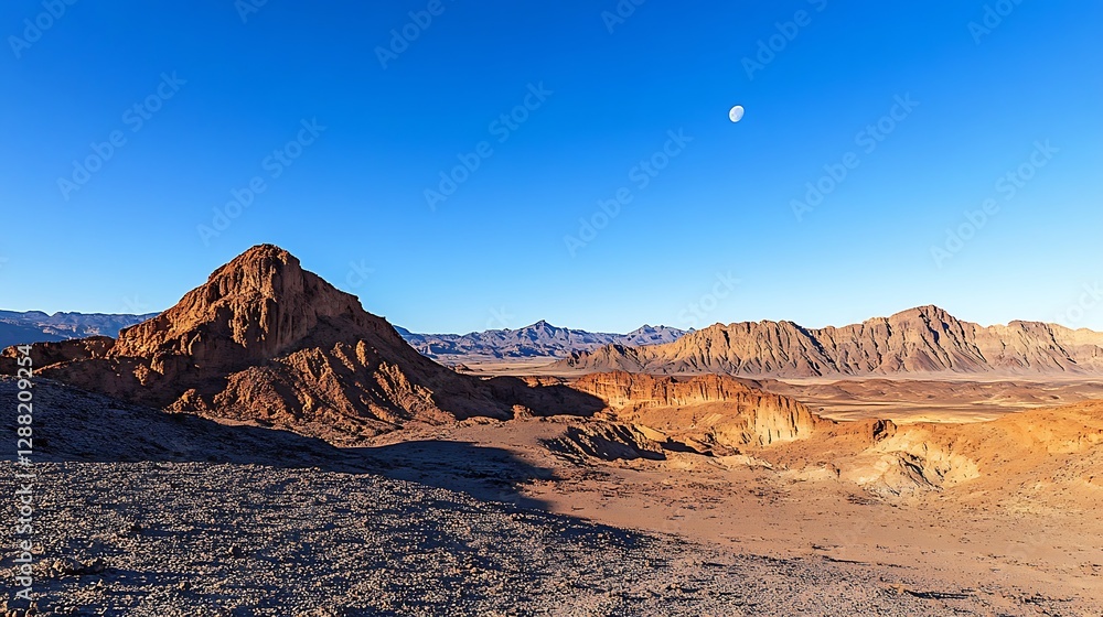 Naklejka premium Desert mountain vista, moonlit landscape