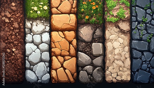 Terrain textures, various ground types, nature, game assets