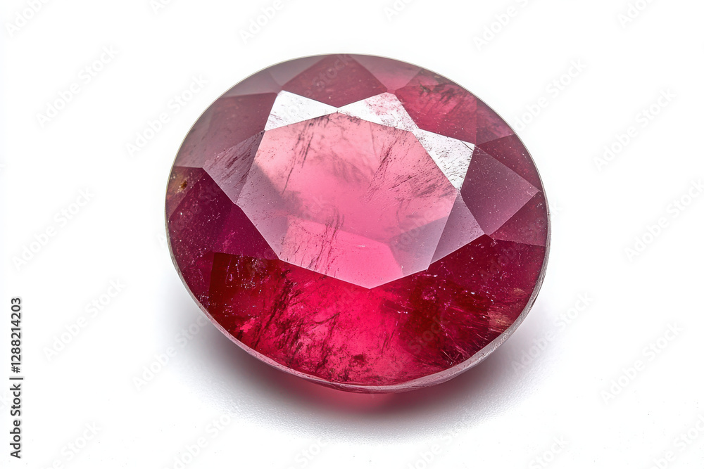 Brilliant red ruby with faceted cut for luxurious jewelry on white background Brilliant red ruby with faceted cut for luxurious jewelry on white background