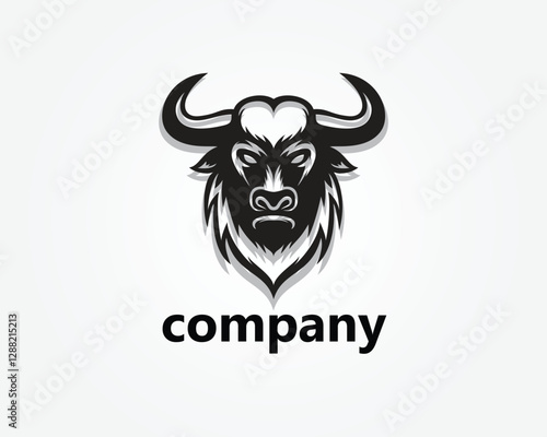 creative bull logo, black and white bull mascot logo design template