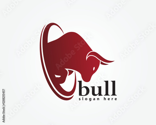 creative bull logo, bull jumping out of the ring logo design
