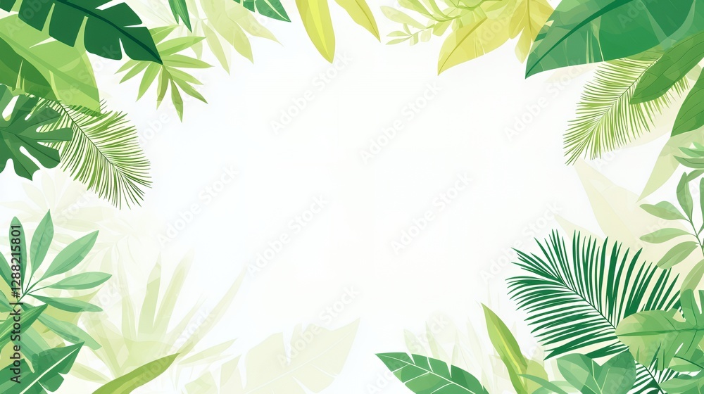 Fototapeta premium Lush Green Tropical Leaves Frame on White Background