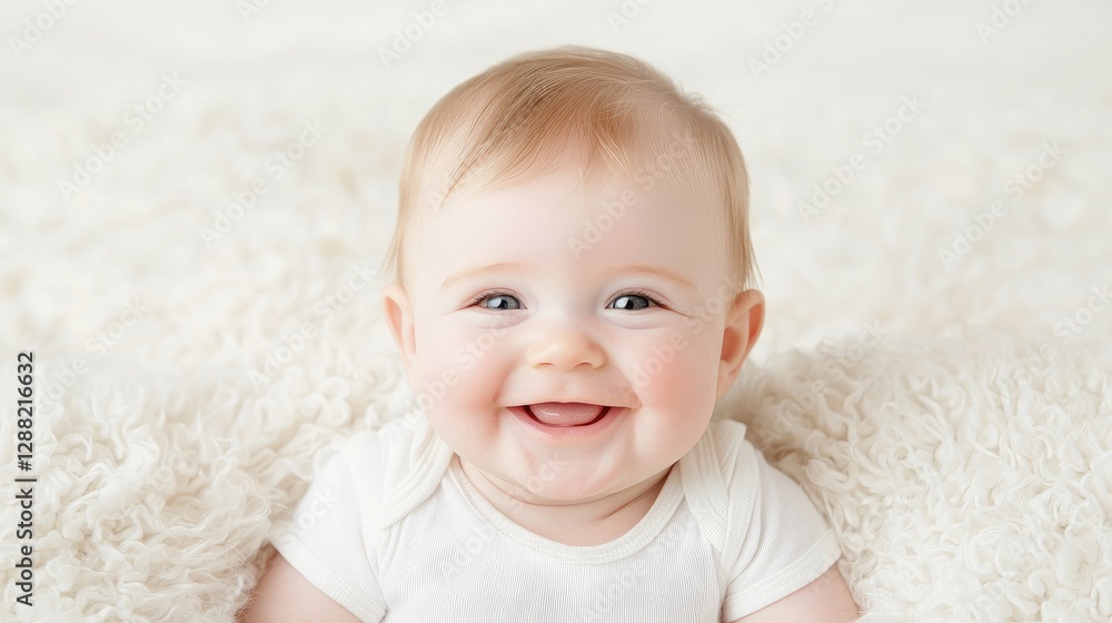 Smiling Baby on Plush Blanket, Portrait Smiling Baby on Plush Blanket, Portrait