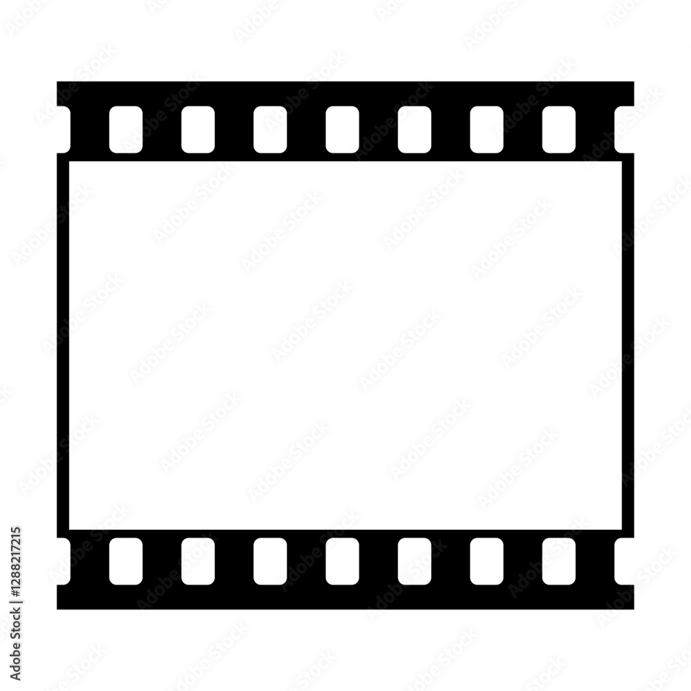 Empty film strip frame. Blank cinema tape in black and white. Classic 35mm strip for photography, retro-themed designs, photo collage templates. Seamless vector illustration on transparent background. Empty film strip frame. Blank cinema tape in black and white. Classic 35mm strip for photography, retro-themed designs, photo collage templates. Seamless vector illustration on transparent background.