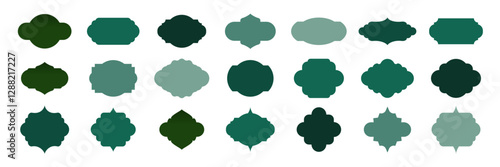 Islam frames. Ramadan ornaments. Arabian, Indian, Turkish decoration labels isolated on white. Collection of Muslim green frames of different shapes. Vector illustrations set.
