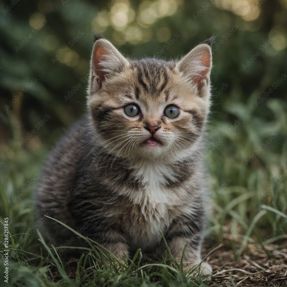A tiny chubby kitten with a heart-shaped nose and a playful expression. A tiny chubby kitten with a heart-shaped nose and a playful expression.