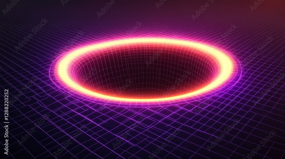 A futuristic 3D render featuring a glowing neon rainbow wireframe grid in a cyber Y2K torus shape, set against a black background. This abstract illustration serves as a retro poster element for an A futuristic 3D render featuring a glowing neon rainbow wireframe grid in a cyber Y2K torus shape, set against a black background. This abstract illustration serves as a retro poster element for an