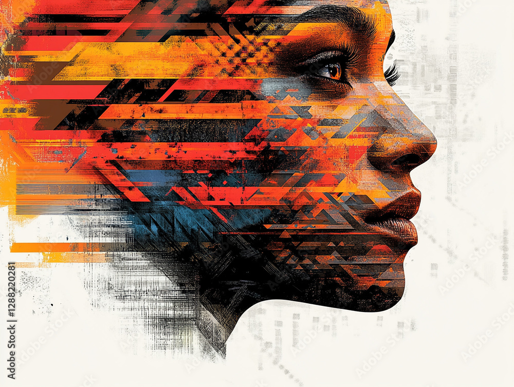 Obraz premium Modern art portrait blending digital patterns with beauty
