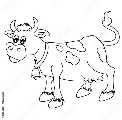 Cute cartoon hand drawn vector funny cow coloring page.