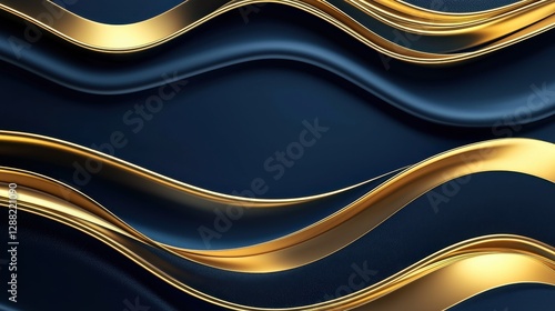 Elegant Abstract Background Golden Waves on Deep Blue Luxury Design Premium Texture