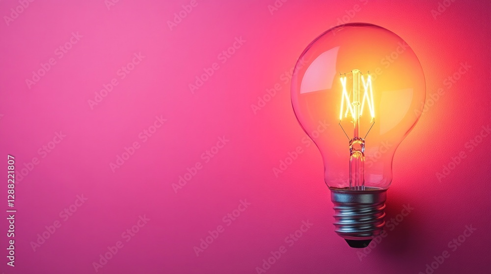 Glowing light bulb on pink background symbolizing creativity and innovation Glowing light bulb on pink background symbolizing creativity and innovation