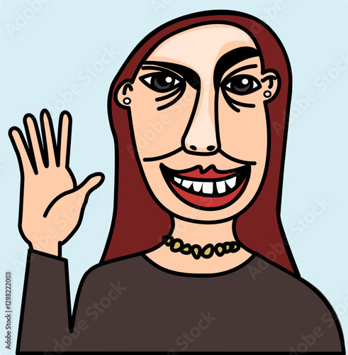 Ilustración de una bella mujer saludando