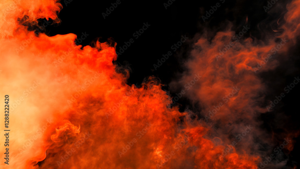 Dramatic fiery smoke with a mixture of orange and black colors creating an intense and fiery atmosphere on a black background Dramatic fiery smoke with a mixture of orange and black colors creating an intense and fiery atmosphere on a black background