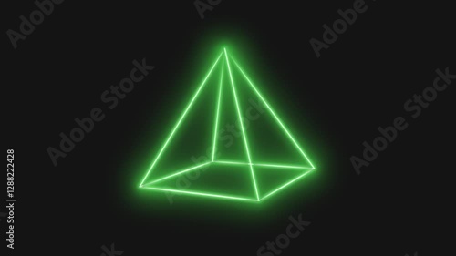 pyramid square 3d with green glow effect, endless rotate horizontal, video animation for holographic technology element