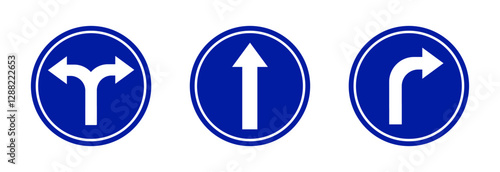 set of sign road. continuing roads, fork roads, and turning roads.