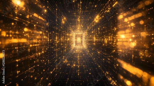 golden digital tunnel abstract data stream futuristic technology