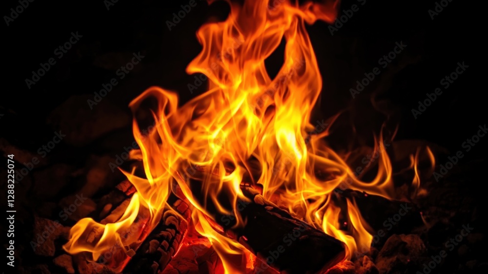 Fiery flames against a dark background Fiery flames against a dark background