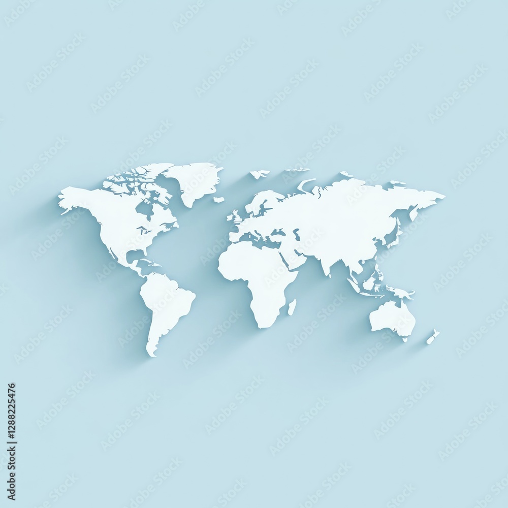 Simple World Map on Light Blue Background Simple World Map on Light Blue Background