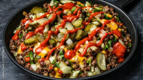 Wallpaper Mural Savory Ground Beef Dish Topped with Pickles and Sauce in Skillet Torontodigital.ca