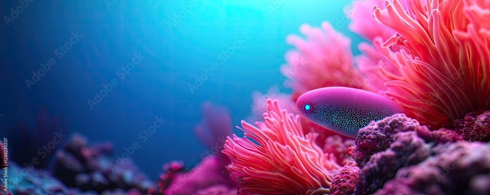 Naklejka premium Ocean acidification idea. Vibrant underwater scene featuring coral reefs and colorful fish in a serene ocean.