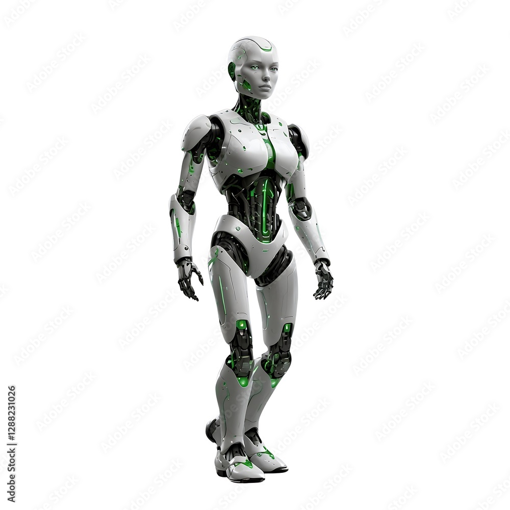 Humanoid AI Robot with White, Black, and Green Accents Humanoid AI Robot with White, Black, and Green Accents