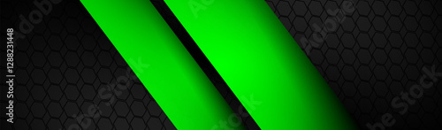 Black and green modern material design with a hexagonal pattern, corporate template for your business, vector abstract widescreen background
