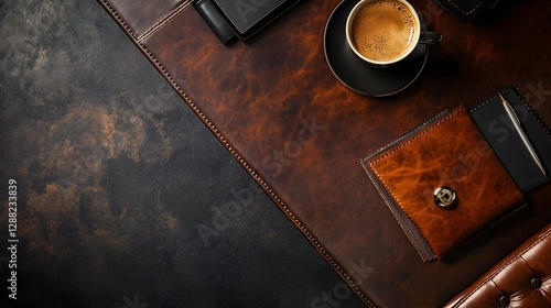 luxury leather desk mat with coffee and accessories