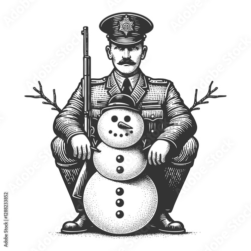 Policeman Greeting a Snowman vector illustration