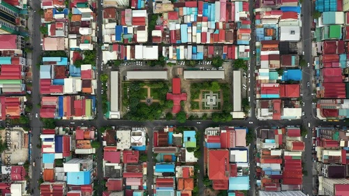 Tuol Sleng Museum in the Heart of Phnom Penh – Aerial 4K