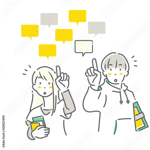 ソリューションを見つけ出す大学生　シンプルでお洒落な線画イラスト