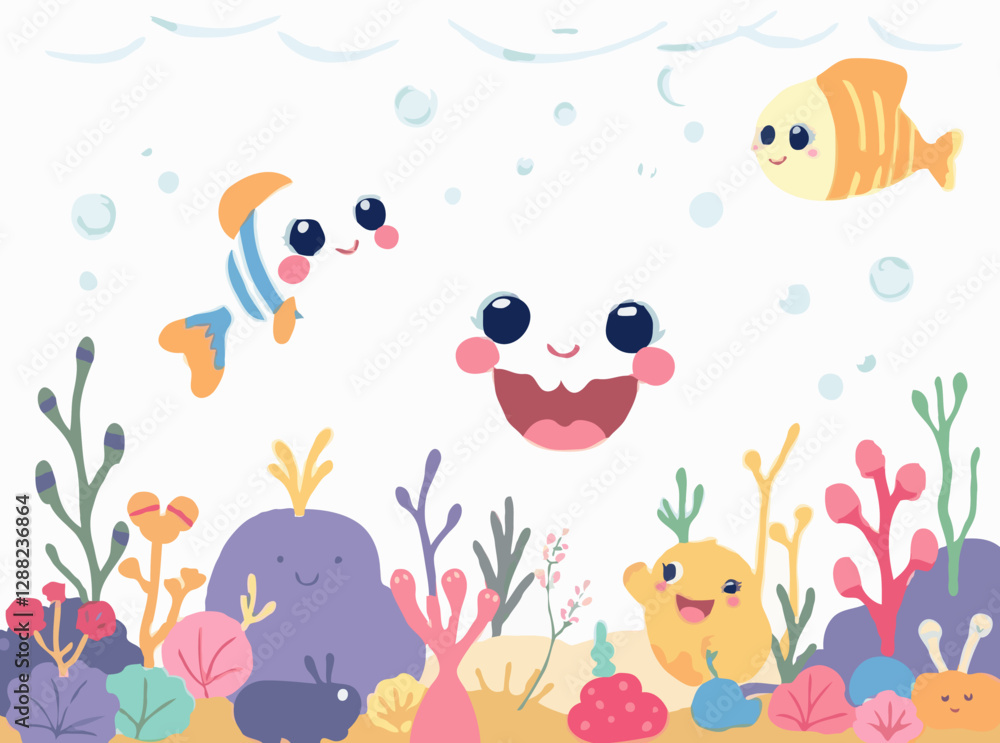 Joyful Underwater Creatures in Cute Vector Style Joyful Underwater Creatures in Cute Vector Style