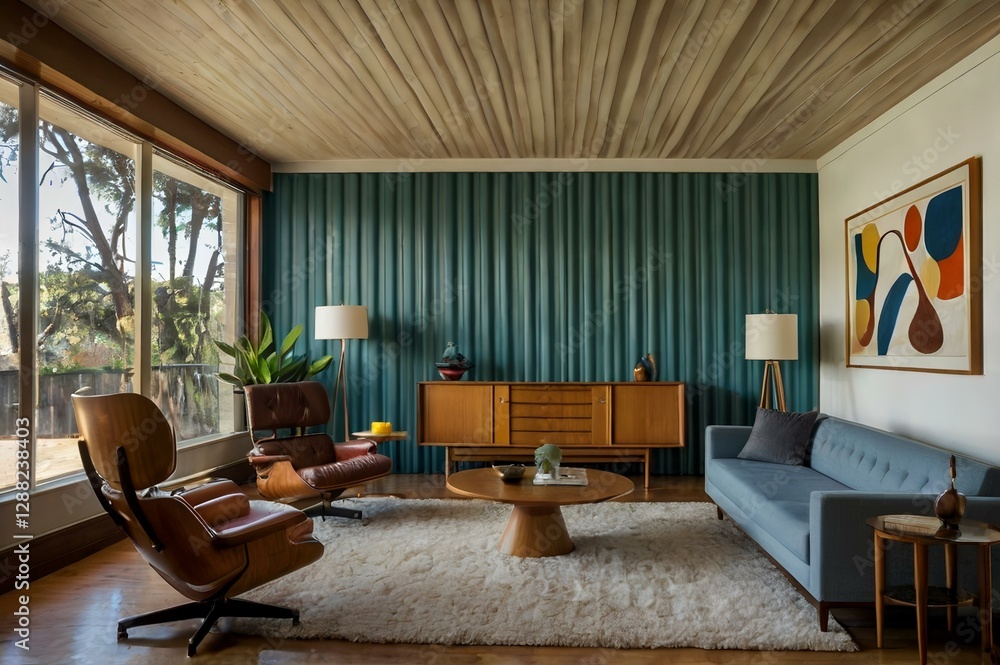 Fototapeta premium mid century interior home design of modern room 