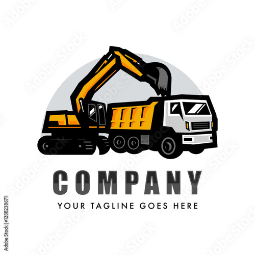 Excavator with dump truck logo