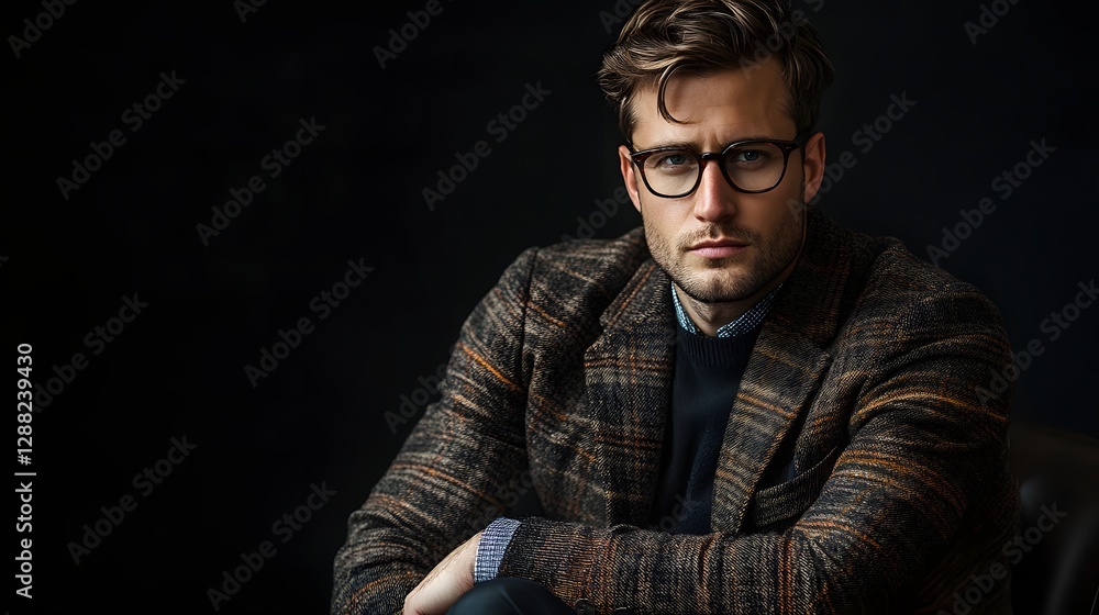 Obraz premium stylish man in plaid jacket and glasses