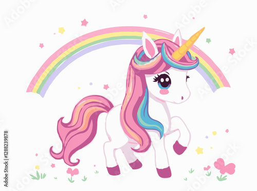 Enchanting Unicorn and Rainbow Illustration for Kids