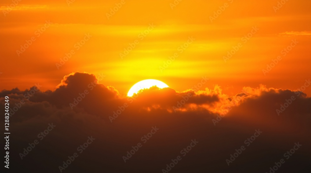 Dramatic Sunset Sky with Glowing Sun Rays Through Clouds, Fiery Sunset Behind Clouds, Breathtaking Sky Scene Dramatic Sunset Sky with Glowing Sun Rays Through Clouds, Fiery Sunset Behind Clouds, Breathtaking Sky Scene
