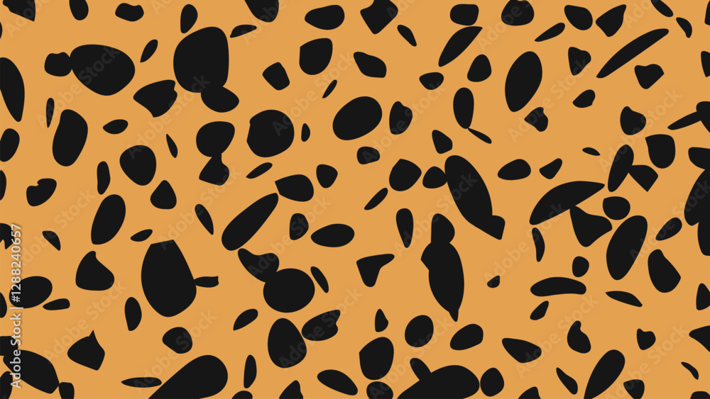 Cheetah Spot Animal Print. Leopard Dot Design on Orange Background. Random Black Polka Dot. Seamless Animal Inspired Pattern. Irregular Spot Vector for Wildlife Decor Cheetah Spot Animal Print. Leopard Dot Design on Orange Background. Random Black Polka Dot. Seamless Animal Inspired Pattern. Irregular Spot Vector for Wildlife Decor