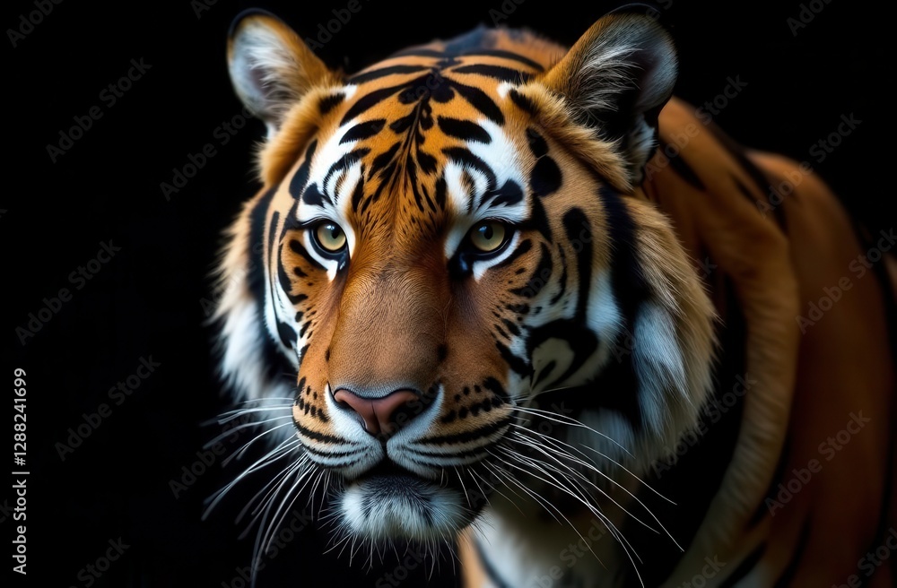 Fototapeta premium close-up portrait of a majestic Bengal tiger on black background