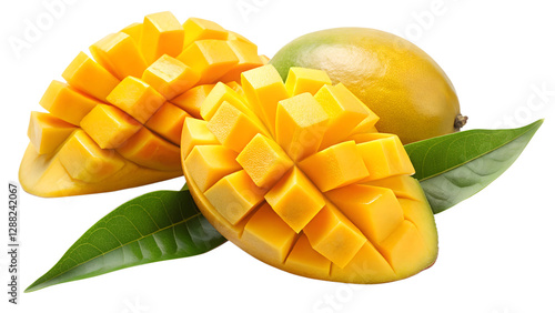 tow and half yellow mango isolated on transparent background png