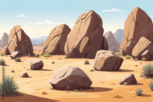 Set of massive boulders in a dry desert landscape, cut out