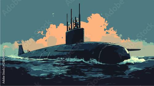 Illustration of a submarine. Naval forces.