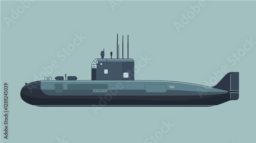 Illustration of a submarine. Naval forces.