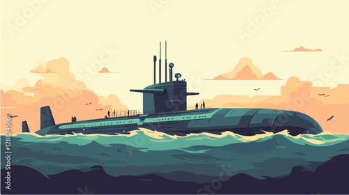 Illustration of a submarine. Naval forces.