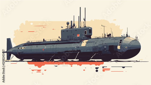 Illustration of a submarine. Naval forces.