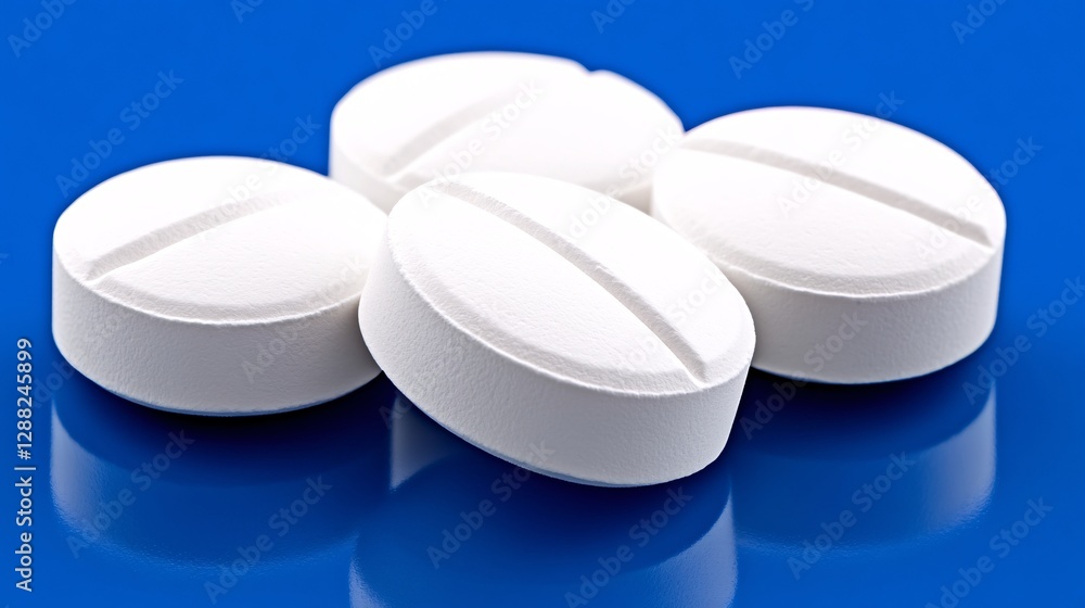 white pills on blue background - pharmaceutical concept white pills on blue background - pharmaceutical concept