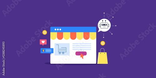 AI chatbot assistant helps customer to buy from ecommerce webstore using product recommendation, payment method and shipping information management concept.