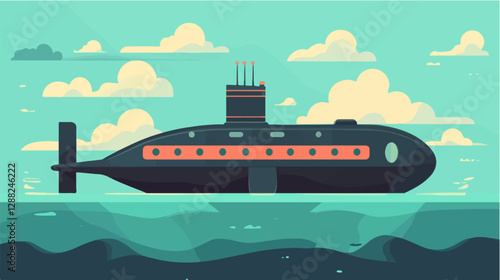 Illustration of a submarine. Naval forces.